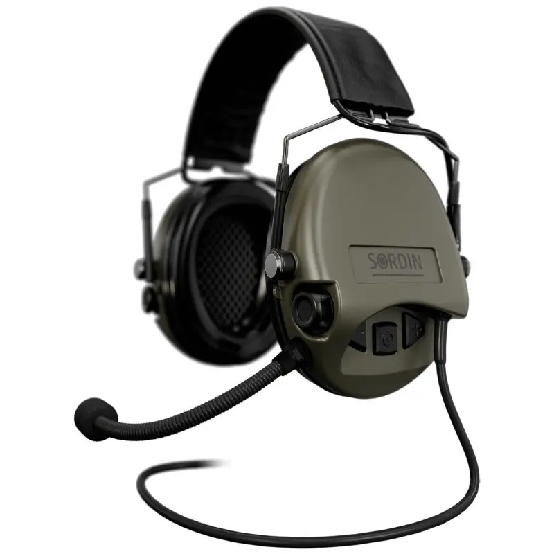 Sordin Supreme MIL CC Slim Hearing Protection - Active Military Hearing Muff - Green color_- Nexus Downlead & Leather Band