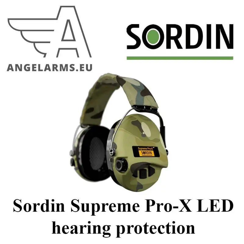 Sordin Supreme Pro-X LED hearing protection - active hunting hearing protector - EN 352 - gel cushion, Camo Band & Camo Capsule