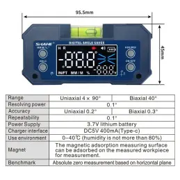 SHAHE MINI Magnetic Level Gauge Inclinometer Rechargable Angle Protractor Dual Axis Digital Angle Finder With Level bubble