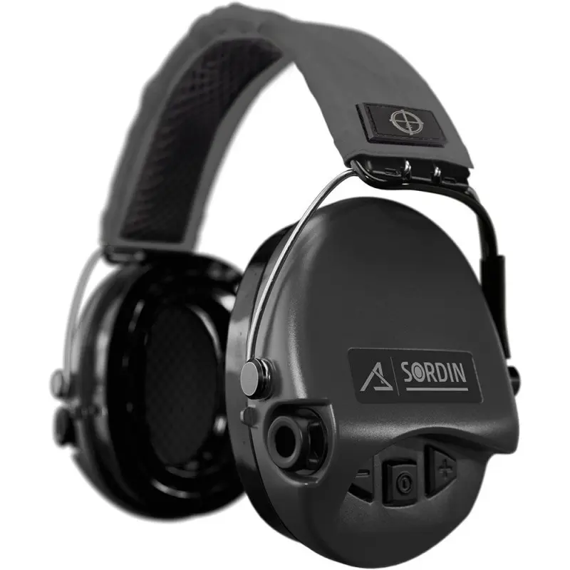 Sordin Ear Defenders - Active & Electronic - Hearing Protectors for Hunting & Shooting - Grey Headband & Black Cups