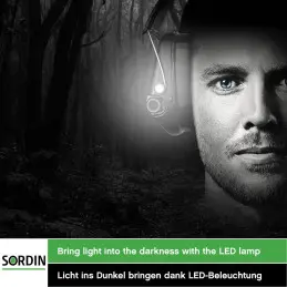 Sordin Supreme Pro-X LED Hearing Protection - Active Hearing Protector - EN 352 - Gel Cushion, Leather Strap & Green Capsule