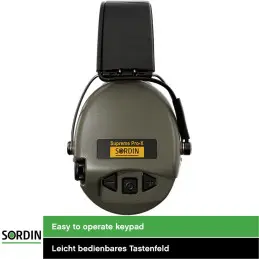 Sordin Supreme Pro-X LED Hearing Protection - Active Hearing Protector - EN 352 - Gel Cushion, Leather Strap & Green Capsule