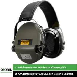 Sordin Supreme Pro-X LED Hearing Protection - Active Hearing Protector - EN 352 - Gel Cushion, Leather Strap & Green Capsule