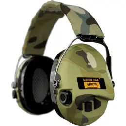 Sordin Supreme Pro-X LED Hearing Protection - Active Hearing Protector - EN 352 - Gel Cushion, Camo Band & Camo Capsule