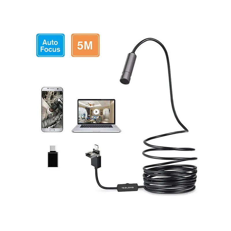 Teslong 16feet / 5m Auto Focus Endoscope Camera with 5.0 Megapixels HD Micro Inspection Camera