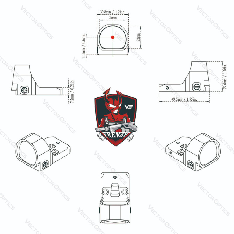 Vector Optics Frenzy 1x22x26 MOS Multi Reticles Pistol Red Dot Sight