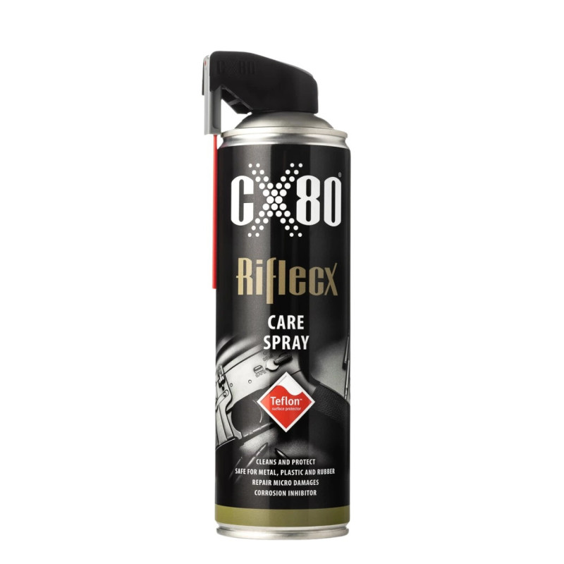RifleCX CARE SPRAY with TEFLON 500 ML preserves your weapon and eliminates micro-damage. RifleCX CARE SPRAY with TEFLON 500 ML preserves your weapon and eliminates micro-damage.