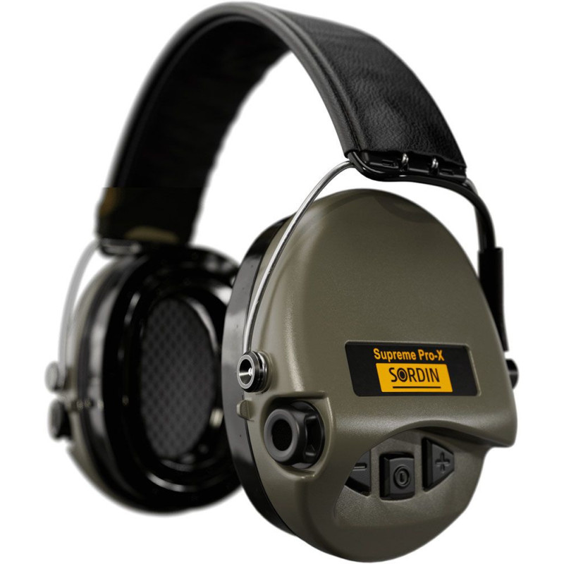 Sordin Supreme Pro-X LED Hearing Protection - Active Hearing Protector - EN 352 - Gel Cushion, Leather Strap & Green Capsule Sordin Supreme Pro-X LED Hearing Protection - Active Hearing Protector - EN 352 - Gel Cushion, Leather Strap & Green Capsule