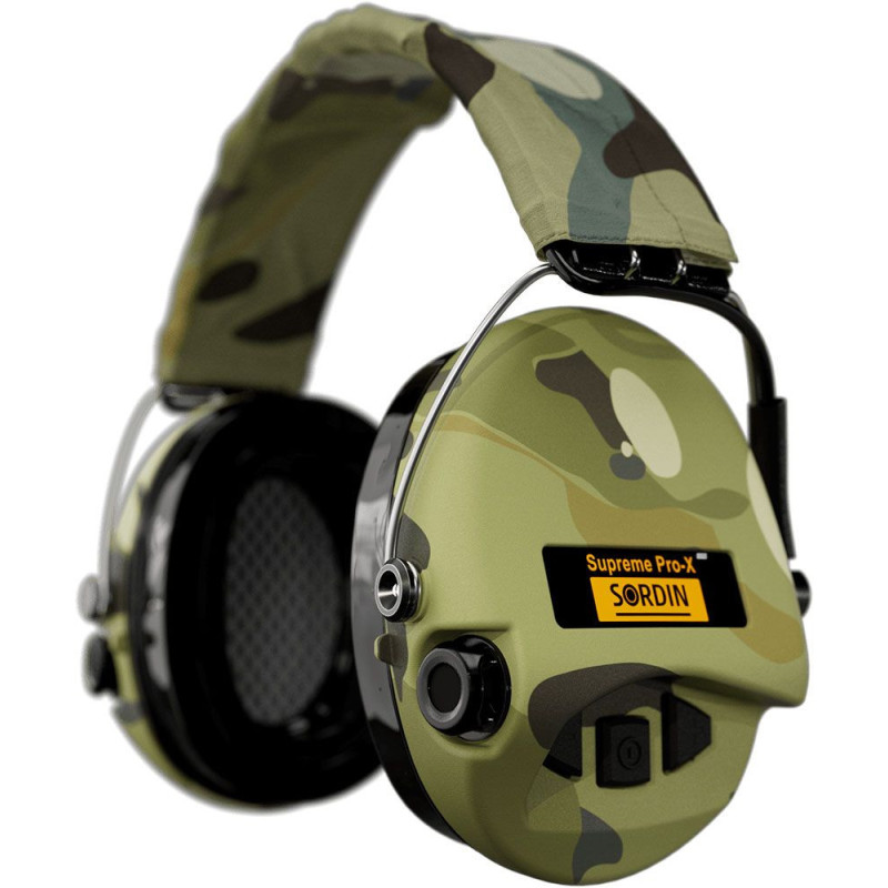 Sordin Supreme Pro-X LED Hearing Protection - Active Hearing Protector - EN 352 - Gel Cushion, Camo Band & Camo Capsule Sordin Supreme Pro-X LED Hearing Protection - Active Hearing Protector - EN 352 - Gel Cushion, Camo Band & Camo Capsule