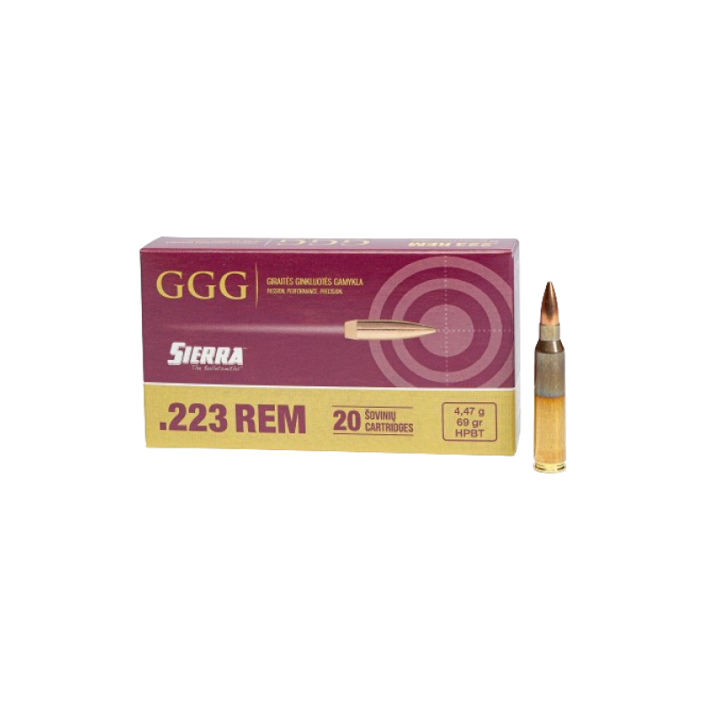 GGG Ammo .223 REM, 69 grain (4.5 gram) HPBT Sierra MatchKing bullet GGG Ammo .223 REM, 69 grain (4.5 gram) HPBT Sierra MatchKing bullet