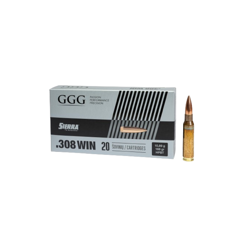 GGG Ammo .308 WIN, 168 grain (10.9 gram) HPBT Sierra MatchKing bullet GGG Ammo .308 WIN, 168 grain (10.9 gram) HPBT Sierra MatchKing bullet