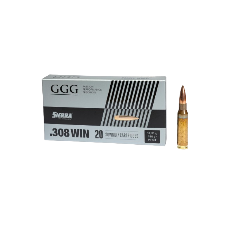 GGG Ammo .308 WIN, 190 grain (12.3 gram) HPBT Sierra MatchKing bullet GGG Ammo .308 WIN, 190 grain (12.3 gram) HPBT Sierra MatchKing bullet