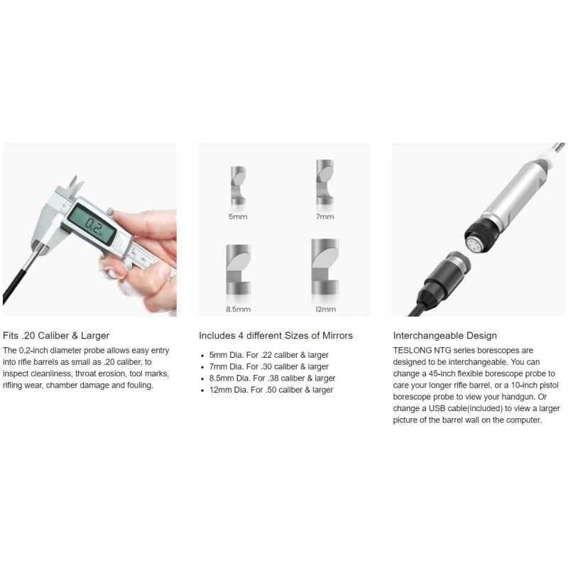 Teslong NTG500H 26-Zoll / 66cm Rigid Rifle Borescope mit 5-Zoll IPS-Bildschirm + 5 verschiedene Grenspiegel www.angelarms.eu