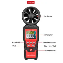 Habotest HT625A Anemometer Wind Speed Meter Digital Anemometer 30m/s Hand-held Measure Tool 9999 Counters