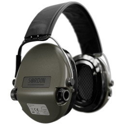 Sordin Supreme Pro hearing protection - active hunting hearing protector - EN 352 - gel cushion, leather band & green capsule